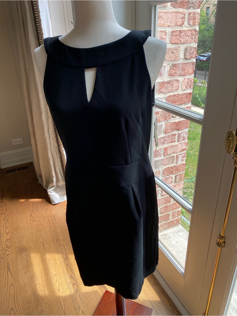 Nanette LePore Sleeveless Black Keyhole Mini Dress with Fringe Back